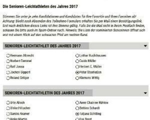 Senioren-Leichtathleten des Jahres: Tatjana Schilling und Peter Oberließen stehen zur Wahl 